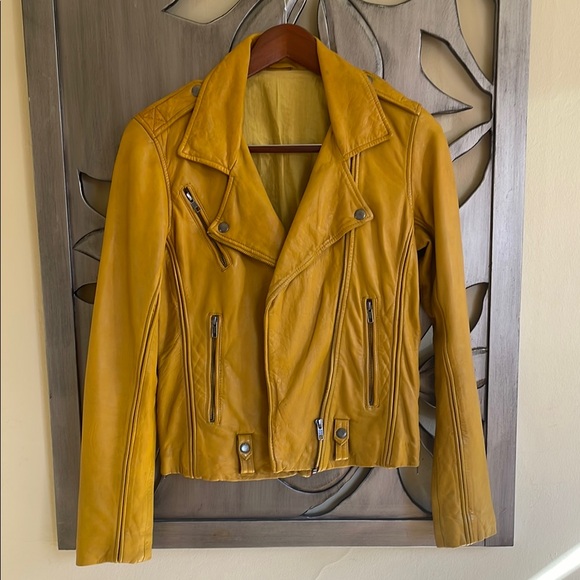 Linea Pelle Jackets & Blazers - Linea Pelle Mustard Yellow Leather Moto Jacket Medium